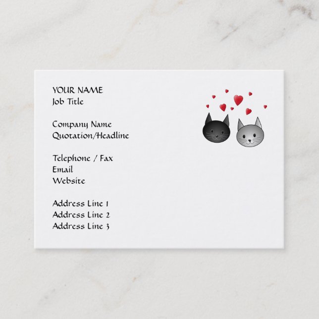 Cute Black and Grey Cats, with Hearts. Business Card (Front)