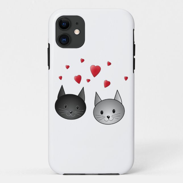 Cute Black and Grey Cats, with Hearts. Case-Mate iPhone Case (Back)