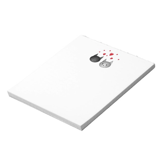 Cute Black and Grey Cats, with Hearts. Notepad (Rotated)