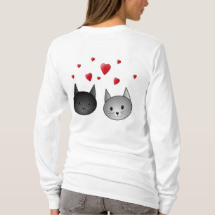 Cute Black and Grey Cats, with Hearts. T-Shirt