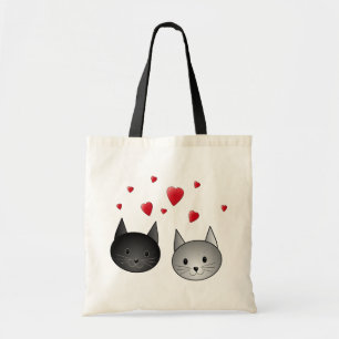 Cute Black and Grey Cats, with Hearts. Tote Bag