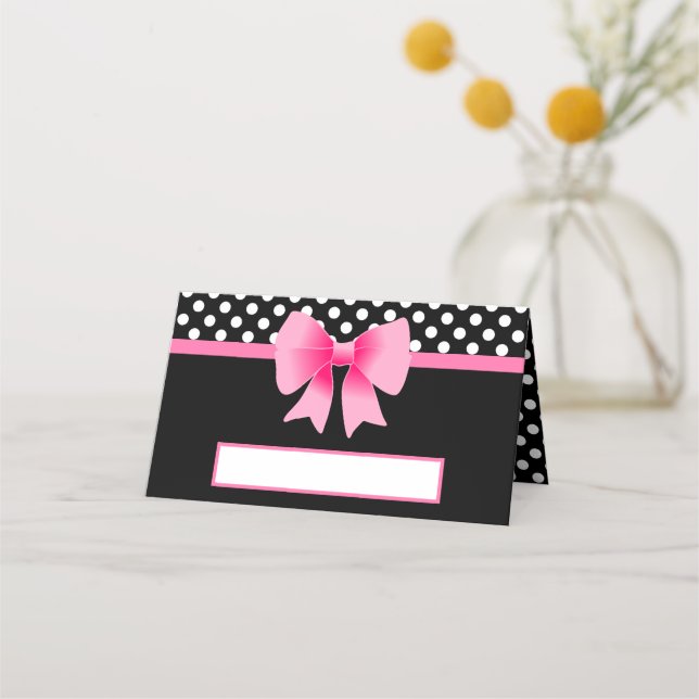 Cute Black And Pink Bow  Place Card (Front)