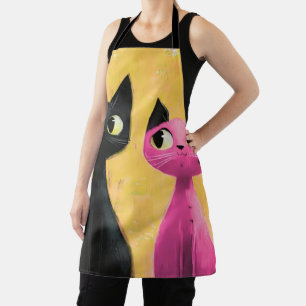 Cute Black and Pink Cat Tote Apron