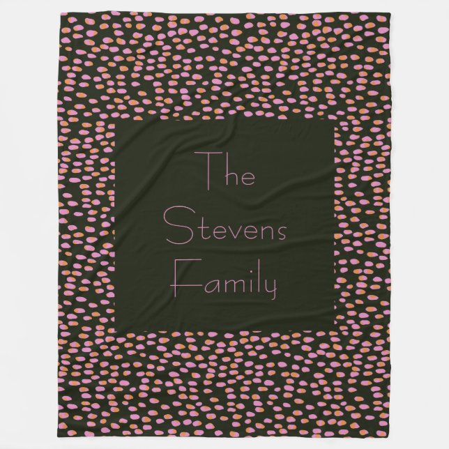 Cute Black and Pink Dot Pattern Personalised Name  Fleece Blanket (Front)