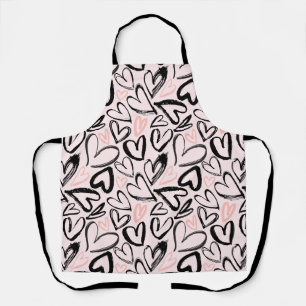 Cute black and pink valentines day hearts apron