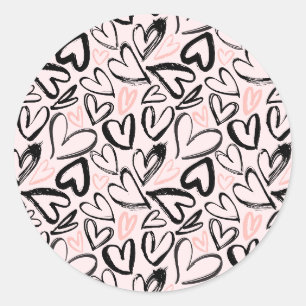 Cute black and pink valentines day hearts classic round sticker