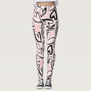 Cute black and pink valentines day hearts pattern leggings