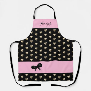 Cute Black and Pink with Gold Hearts Apron