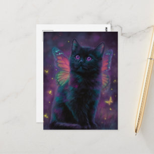 Cute Black and Purple Cat Fairy Postcard