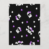 Cute Black and Purple Skull and Heart Print