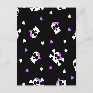 Cute Black and Purple Skull and Heart Print Postcard