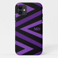 Cute Black and Purple Striped zigzag Initials