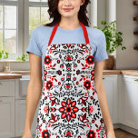 Cute Black And Red Floral Scandinavian Bandanna Apron<br><div class="desc">Cute Black And Red Floral Scandinavian Bandanna Apron</div>
