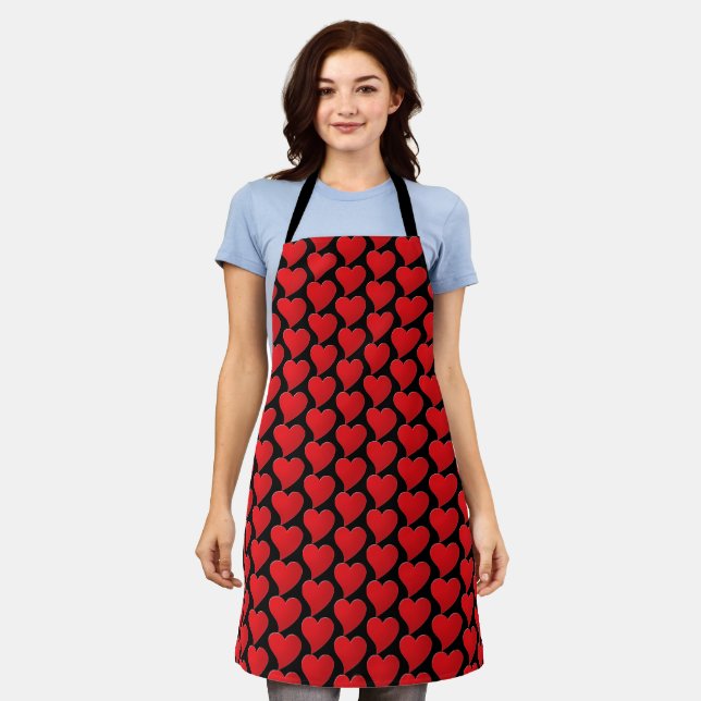Cute black and red hearts modern pattern chic apron (Worn)