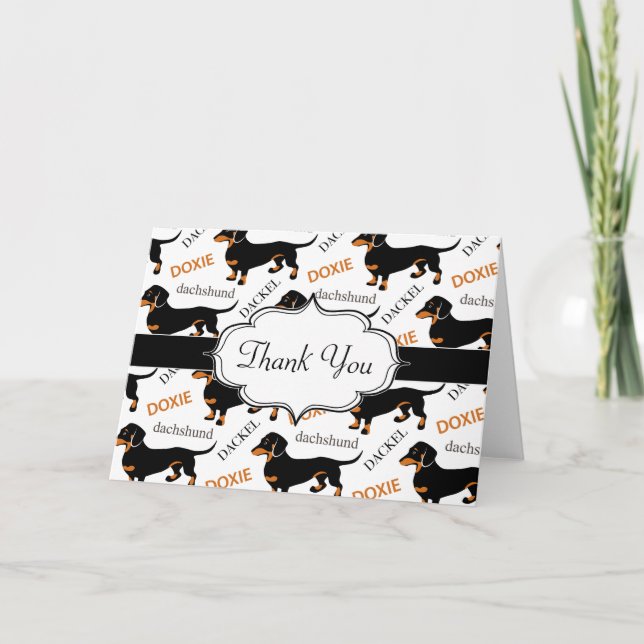 Cute Black and Tan Dachshund Pattern Thank You Card (Front)