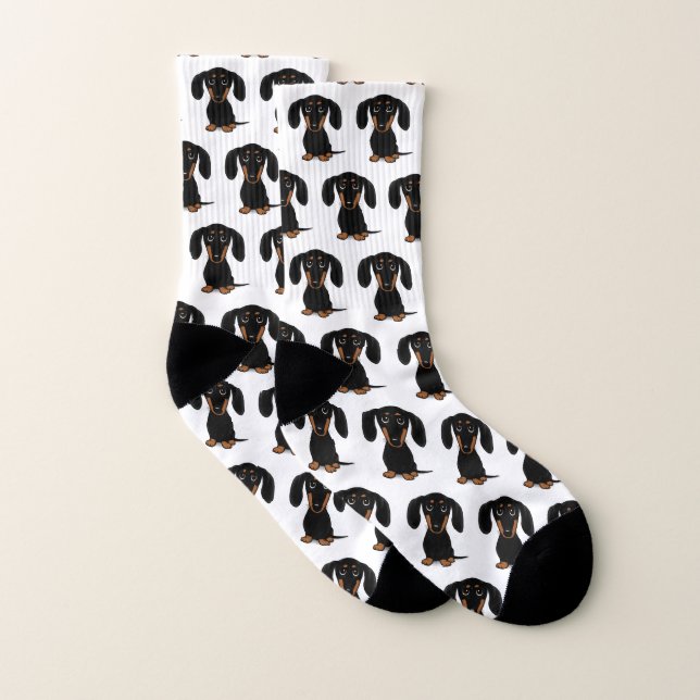 Cute Black and Tan Dachshund Pattern | Wiener Dog Socks (Pair)