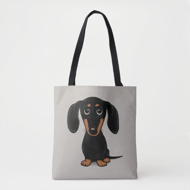 Cute Black and Tan Dachshund Wiener Dog Cartoon Tote Bag (Front)