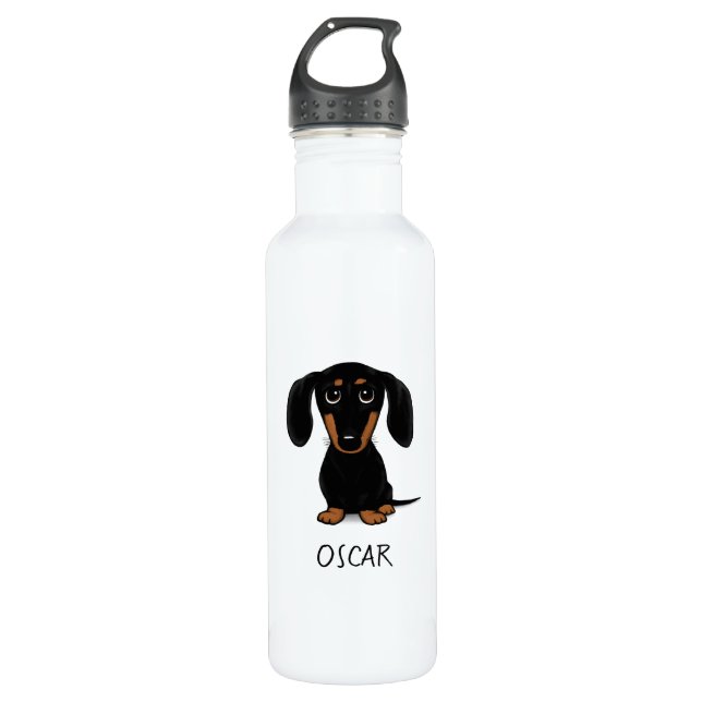 Cute Black and Tan Dachshund with Custom Text 710 Ml Water Bottle (Front)
