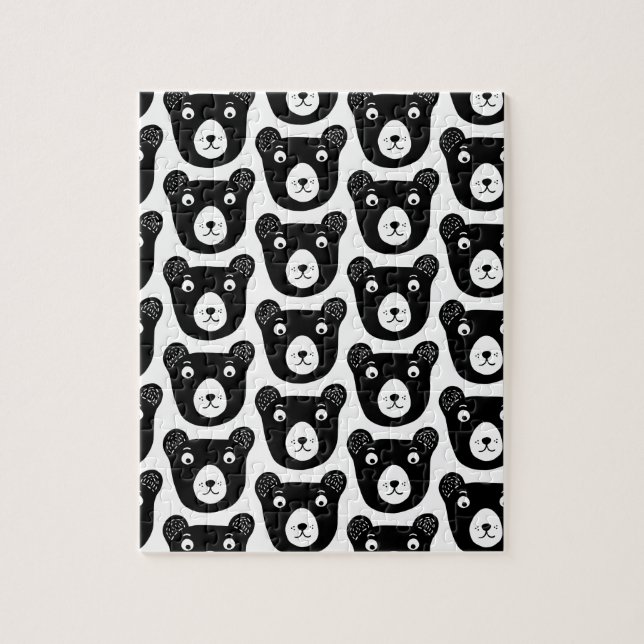 Cute black and white bear illustration pattern jigsaw puzzle (Vertical)