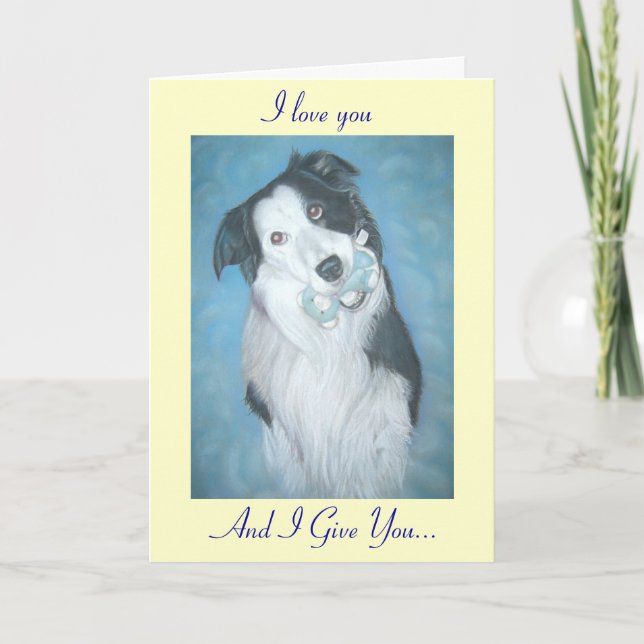 cute black and white border collie dog card (Front)