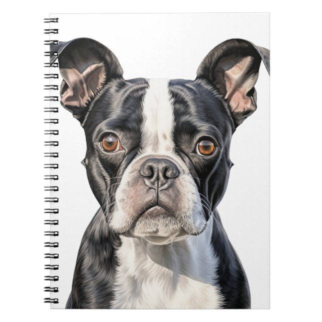 CUTE BLACK AND WHITE BOSTON TERRIER DOG NOTEBOOK (Front)