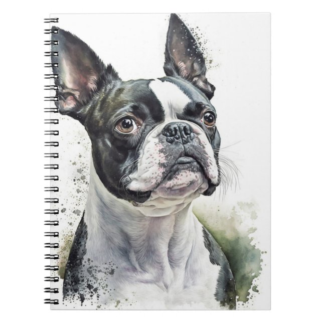 CUTE BLACK AND WHITE BOSTON TERRIER DOG NOTEBOOK (Front)