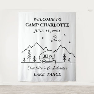 Cute Black and White Camp Bachelorette Banner Tapestry