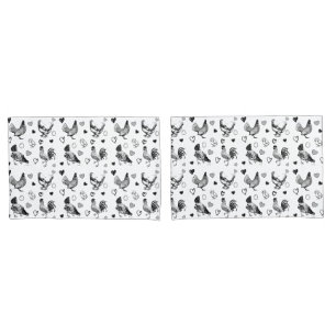 Cute Black and White Cartoon Chickens Pillowcase