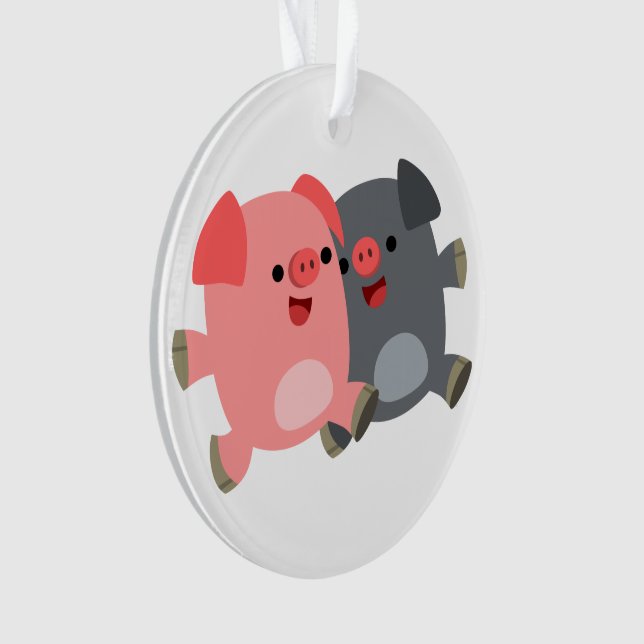 Cute Black and White Cartoon Pigs Acrylic Ornament (Front)