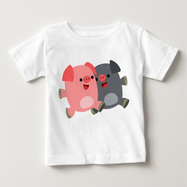 Cute Black and White Cartoon Pigs Baby T-Shirt (Front)