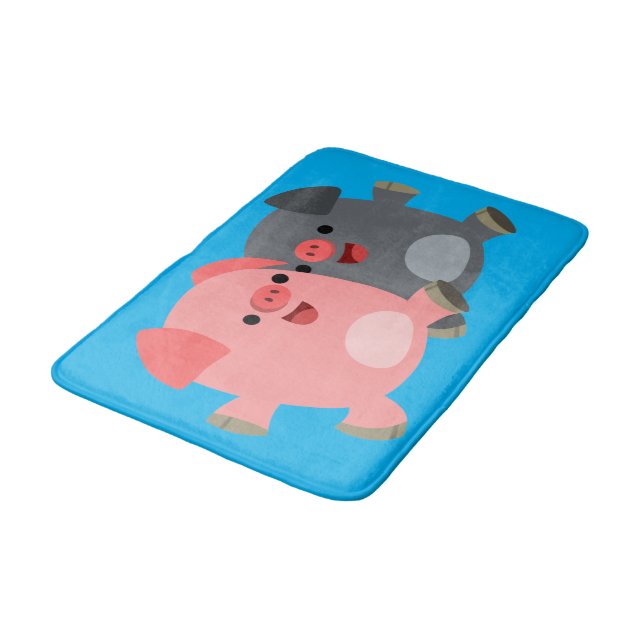 Cute Black And White Cartoon Pigs Bath Mat (Angled)