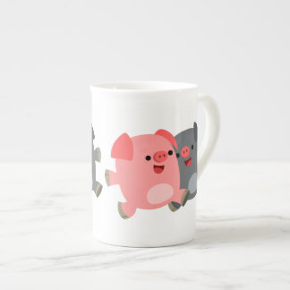 Cute Black And White Cartoon Pigs Bone China Mug