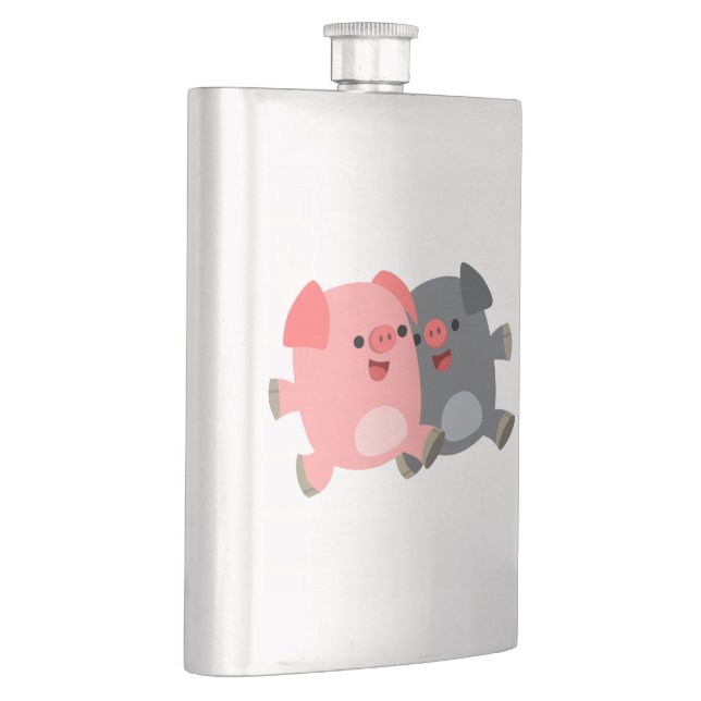 Cute Black and White Cartoon Pigs Classic Flask (Right)
