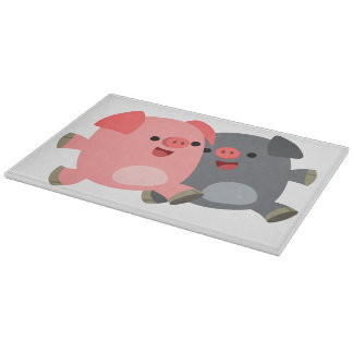 Cute Black and White Cartoon Pigs Cutting Board