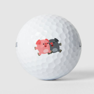 Cute Black and White Cartoon Pigs Golf Balls