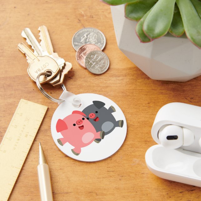 Cute Black and White Cartoon Pigs Keychain (Desk)