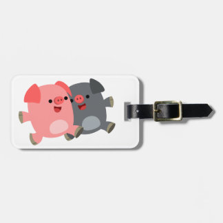 Cute Black and White Cartoon Pigs Luggage Tag