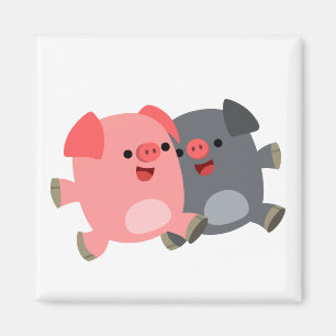 Cute Black and White Cartoon Pigs Magnet