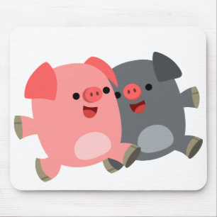 Cute Black and White Cartoon Pigs Mousepad