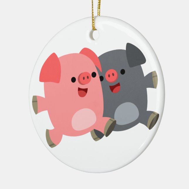 Cute Black and White Cartoon Pigs Ornament (Left)