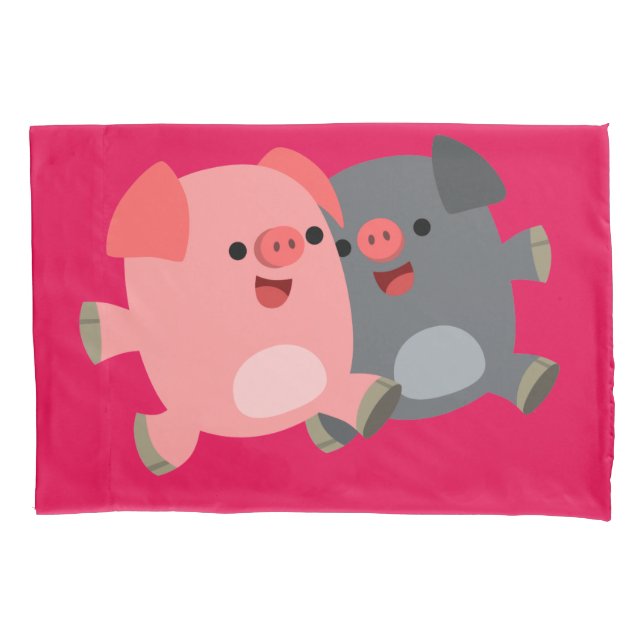 Cute Black and White Cartoon Pigs Pillowcase (Front)
