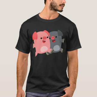 Cute Black and White Cartoon Pigs T-Shirt