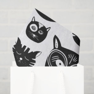 Cute Black and White Cat Faces Pattern Tissue Paper