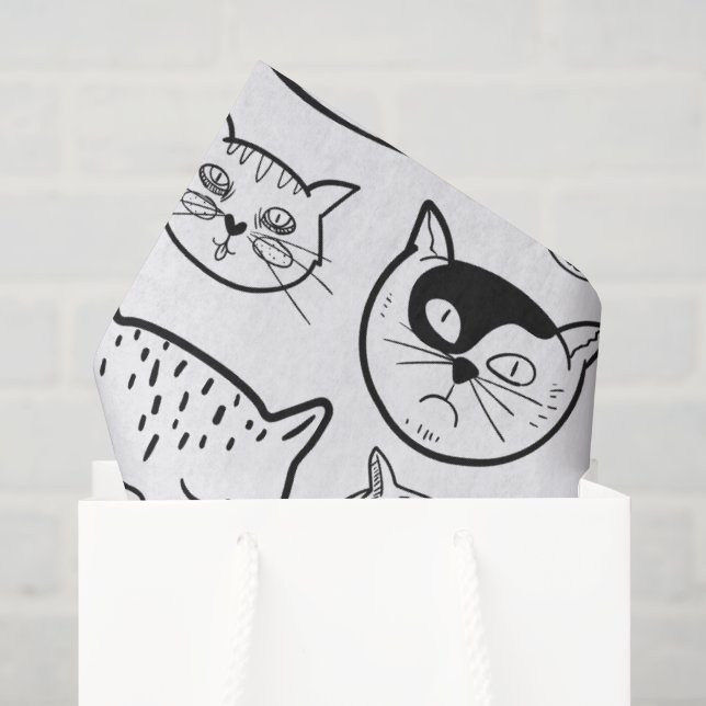 Cute Black and White Cat Faces Pattern Tissue Paper (Gift Bag)