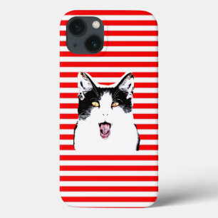 Cute black and white cat laughing iPhone 13 case