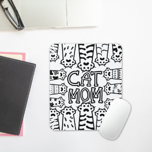 Cute Black and white cat mum with cat paws Mouse Pad