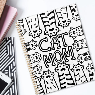 Cute Black and white cat mum with cat paws Planner