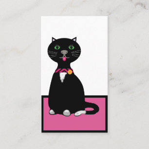 Cute black and white cat on a pink mat business card