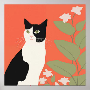 Cute Black and White Cat Poster