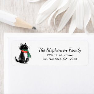 Cute Black and White Cat Sketch Return Address